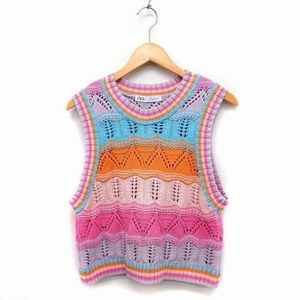 Zara Rainbow Knit Crochet Crop Sweater Vest